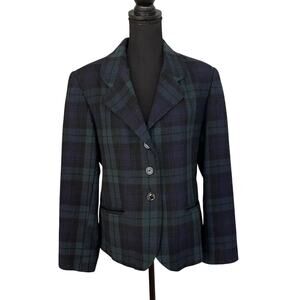 Tartain Plaid Wool Blazer Vtg Size 14 Fits Like Sz 10 / 12 Chest 40” Equestrian